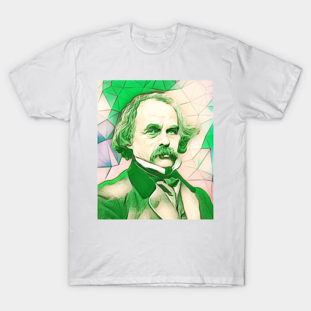 Nathaniel Hawthorne Green Portrait | Nathaniel Hawthorne Artwork 6 T-Shirt by JustLit